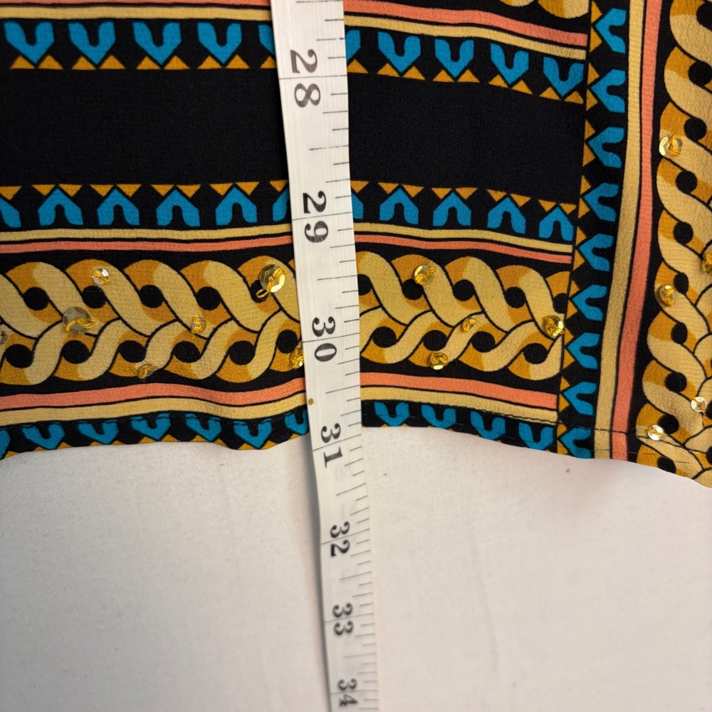 Diane Gilman Silk Sequin Button Down Shirt Black Gold Jewel Print Womens Large - Picture 5 of 8